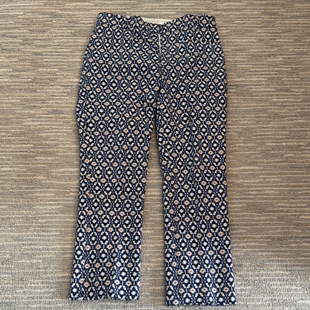 Anthropologie Navy and Cream Patterned pants womens